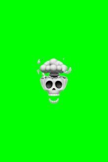 a skull with a mushroom coming out of it 's mouth on a green screen .