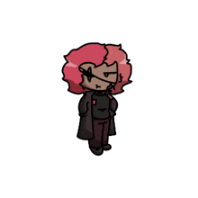 a cartoon character with red hair wearing a black coat