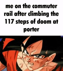 a cartoon of a man with the words me on the commuter rail after climbing the 117 steps of doom at porter .