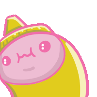 a cartoon drawing of a yellow object with a pink face on it