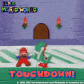 a poster for super mario world touchdown with mario and yoshi