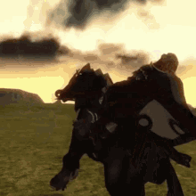 a person is riding a horse in a video game .