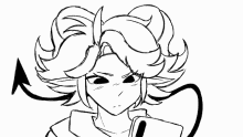 a black and white drawing of a devil with horns .