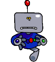 a cartoon drawing of a robot with a red head