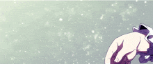 a purple haired anime girl is pointing at something