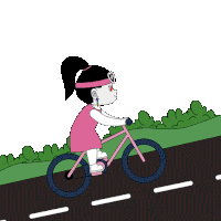 a cartoon of a girl riding a bike with a man behind her