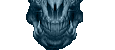 a pixel art of a skull with a white background .