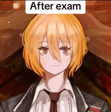a picture of a girl with the words after exam on the bottom