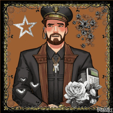 a man with a beard is holding a calculator and roses in a picture that says picmix