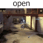 a video game scene with the word open on the bottom