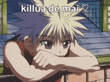a cartoon character with the words killua de mai above him