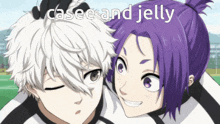 a couple of anime characters with the words casee and jelly written on the bottom
