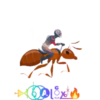 a pixel art of a man riding an ant with the word alex written below it