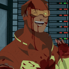 a cartoon of a man with blood on his face is smiling