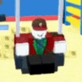 a cartoon character is sitting in a chair wearing a red jacket and a green tie .