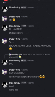 a screenshot of a conversation between bloodonicy and daddy xylo