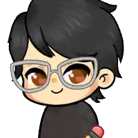 a cartoon character with glasses and a red pencil