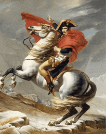 a painting of a man riding a horse with the word bonaparte written on it
