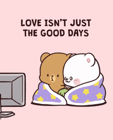 a cartoon of two bears with the words " and the unexpected days too " on the bottom