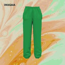 a pair of green sweatpants with the word pangaia on the top