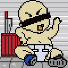 a pixel art of a baby wearing a diaper and a hat