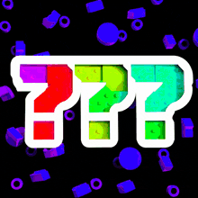 a colorful question mark is surrounded by purple and blue lego blocks