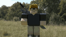 a roblox character with a knife on his back