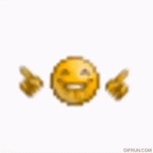 a pixelated smiley face is surrounded by three thumbs up signs .