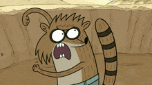 a cartoon drawing of a raccoon with a big mouth