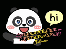 a panda bear with a speech bubble saying hi