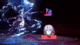 a video game character is being attacked by another character with a sign that says to on it
