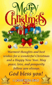 a christmas card for a dad that says merry christmas warmest thoughts and best wishes for a wonderful christmas