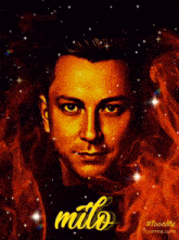a poster with a man 's face and the name milo on it
