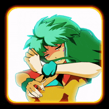 a cartoon of a girl with green hair covering her face