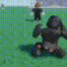 a blurry picture of a gingerbread man sitting on the grass .