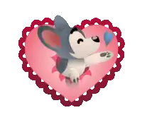 a cartoon mouse is sitting on a pink heart