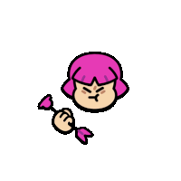 a cartoon girl with pink hair and a star on her head is holding a dumbbell .