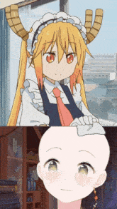 a picture of a girl with horns next to a picture of a girl without horns