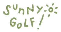 the word sunny golf is written in green letters