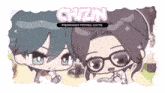 a cartoon of a boy and a girl with the word chzin on the bottom