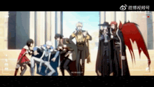 a group of anime characters standing next to each other in front of a building