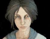 a woman with a scarf around her neck is looking at the camera