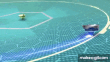 a close up of a blue and red object that says make a gif.com on the bottom
