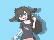 a drawing of a girl with bunny ears giving the middle finger