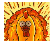 a cartoon of a chicken with flames coming out of it 's head .