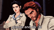 a man and a woman are standing next to each other with the words gianna and rin : 3c on the bottom