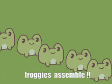 froggies assemble written on a green background with frogs