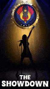 a poster for the showdown shows a silhouette of a woman singing into a microphone