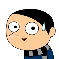a cartoon of a man with a scarf around his neck has a surprised look on his face