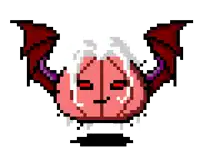 a pixel art drawing of a brain with red eyes and wings